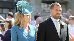 Peter Phillips und Autumn Phillips auf dem Weg zur Hochzeit von Prinz Harry und Herzogin Meghan (Bild: APA / Gareth Fuller / POOL / AFP)