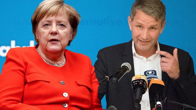 Der Thüringer AfD-Fraktionschef Björn stellt Strafanzeige gegen Kanzlerin Angela Merkel (CDU). (Bild: AP, AFP, krone.at-Grafik)