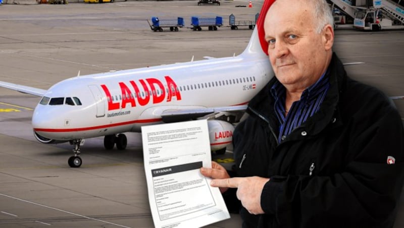 Helmut T. ist einer von zahlreichen Kunden, die für den Check-in zahlen mussten. (Bild: Patrick Huber, Reinhard Holl, krone.at-Grafik)