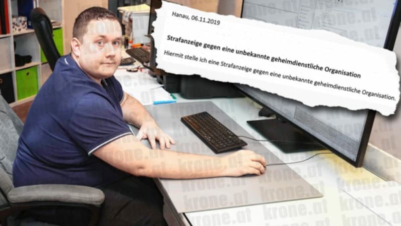 Der Niederösterreicher Bernd Gloggnitzer hatte mit dem Terrorverdächtigen von Hanau Kontakt per E-Mail. (Bild: Reinhard Judt, "Krone", krone.at-Grafik)