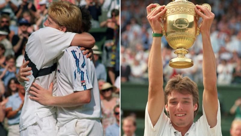 Wimbledon 1991: Michael Stich gewinnt das Finale gegen Boris Becker und holt sich die Trophäe (Bild: AFP)