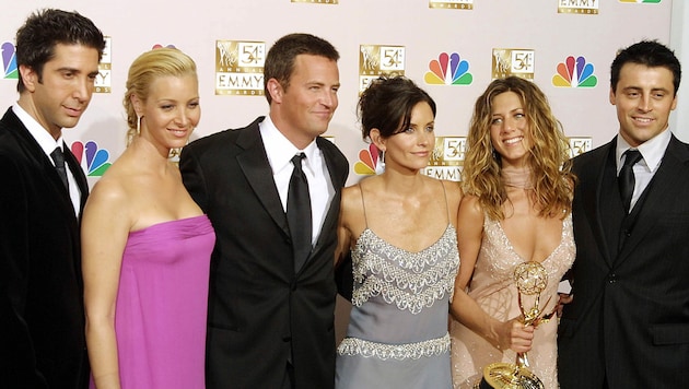 Die sechs „Friends“ kehren wieder zurück: David Schwimmer (Ross), Lisa Kudrow (Phoebe), Matthew Perry (Chandler), Courteney Cox (Monica), Jennifer Aniston (Rachel) und Matt LeBlanc (Joey). (Bild: AFP)