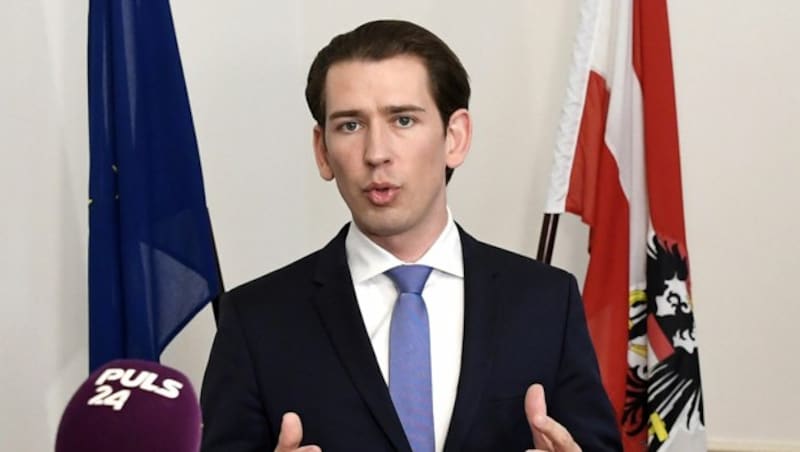 Bundeskanzler Sebastian Kurz bei einem Statement zu den in Österreich bestätigten Coronavirus-Fällen in London (Bild: APA/Harald Schneider)