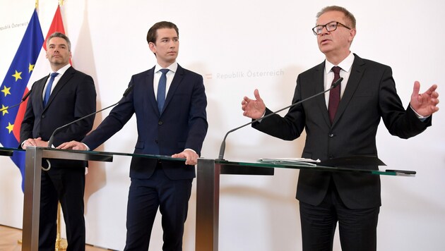 Innenminister Karl Nehammer, Bundeskanzler Sebastian Kurz und Gesundheitsminister Rudolf Anschober (Bild: APA/Roland Schlager)