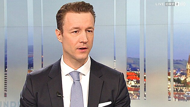 Finanzminister Gernot Blümel (ÖVP) in der ORF-„Pressestunde“ (Bild: ORF)