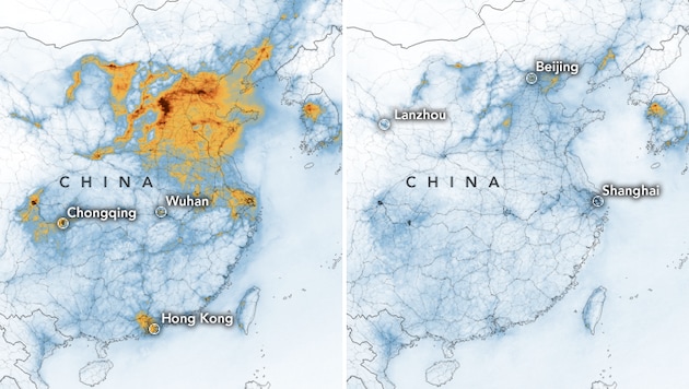 Laut NASA ist die Luftverschmutzung in China durch das Coronavirus zurückgegangen. (Bild: NASA)