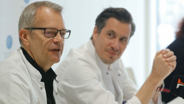 Guy Friedrich, Oberarzt an der Universitätsklinik für Innere Medizin III, und Axel Bauer informierten über den Kongress. (Bild: Birbaumer Christof)