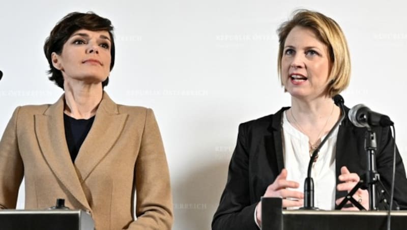 Oppositions-Frauen, denen die Österreicher vertrauen: SPÖ-Chefin Rendi-Wagner, NEOS-Obfrau Meinl-Reisinger (Bild: APA/HANS PUNZ)