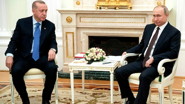 Die Präsidenten Recep Tayyip Erdogan und Wladimir Putin (Bild: AP)