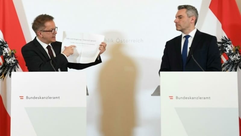 Gesundheitsminister Rudolf Anschober (Grüne) und Innenminister Karl Nehammer (ÖVP) (Bild: APA/HELMUT FOHRINGER)