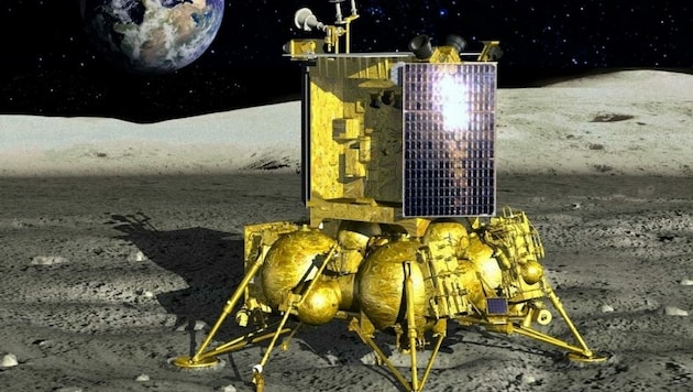 Künstlerische Illustration: Die russische Raumsonde „Luna 25“ auf dem Mond (Bild: DLR/Lavochkin)