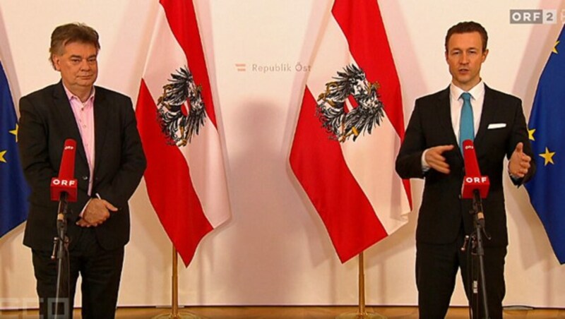 Vizekanzler Werner Kogler und Finanzminister Gernot Blümel (Bild: Screenshot/ORF)