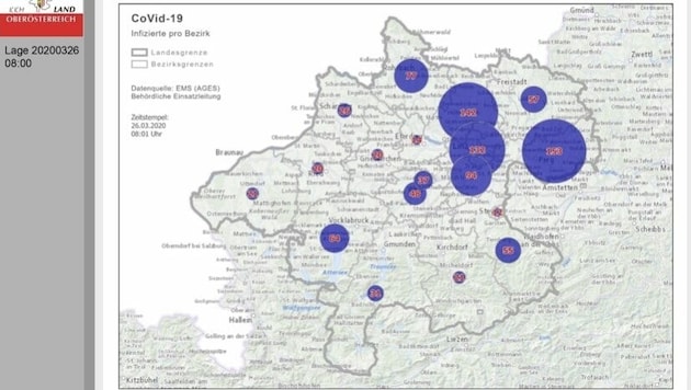 1024 Infizierte in Oberösterreich laut Land OÖ (26. März, 8 Uhr) (Bild: Land OÖ)