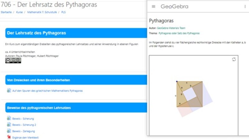 Moodlekurs - Der Lehrsatz des Pythagoras (M)/Unterrichtsfach: Mathematik/Sekundarstufe 1/Schulstufe: 7 (Bild: Eduthek.at)