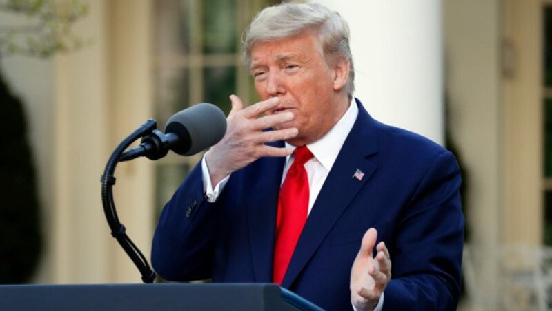 Während eines Pressebriefings am Montag im Weißen Haus sprach der US-Präsident Donald Trump über das Tragen von Schutzmasken in der Öffentlichkeit. (Bild: AP)