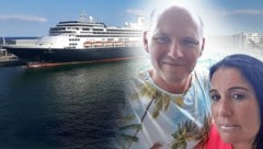 Werner Zemliczka und Sabine Pröllinger mussten den Corona-Albtraum auf der MS Zaandam miterleben. (Bild: Oliver Papacek, krone.at-Grafik)