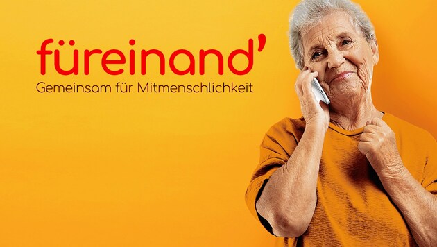 füreinand‘ ist eine gemeinsame Initiative von Kronen Zeitung und Caritas. (Bild: Shutterstock, Caritas, krone.at-Grafik)