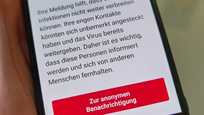 Über die Schaltfläche können Menschen mit Covid-19-Symptomen ihre Kontakte schnell und anonym darüber informieren, dass diese Kontakt zu einer Person mit Symptomen hatten. (Bild: Dominik Erlinger)