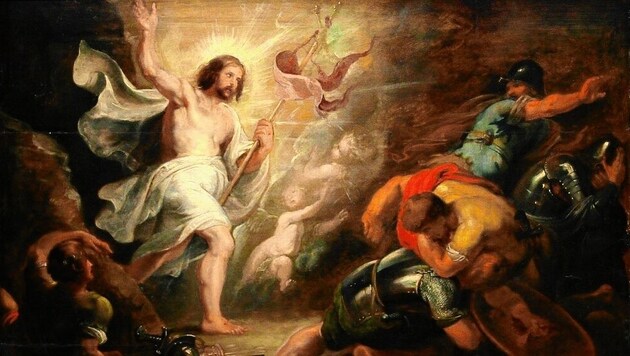 Von den göttlichen Strahlen geblendete Soldaten in Peter Paul Rubens’ Auferstehung (1612). (Bild: Antwerpen)