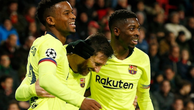 Ousmane Dembele (re.) spielt wohl noch länger mit Nelson Semedo (li.) und Lionel Messi zusammen. (Bild: GEPA pictures)