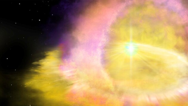 Künstlerische Darstellung der Supernova SN2016aps (Bild: Aaron Geller (Northwestern University))
