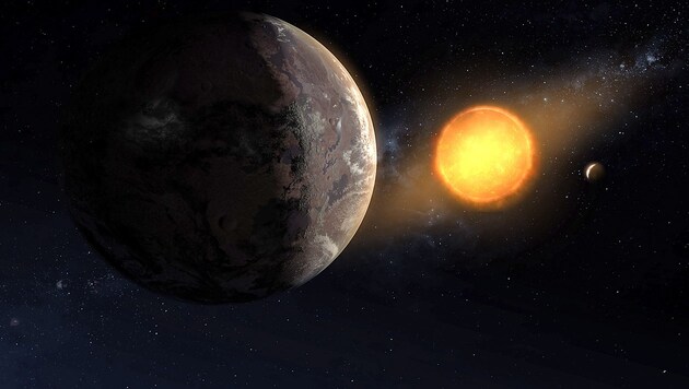 Künstlerische Illustration: „Kepler-1649c“ (links) vor seinem Zentralgestirn (Bild: NASA/Ames Research Center/Daniel Rutter)