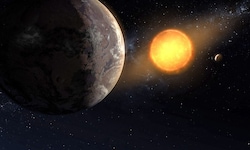 Die künstlerische Illustration zeigt zwei Exoplaneten, die um ihre Sonne kreisen.