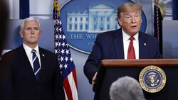 Donald Trump, im Hintergrund Mike Pence (Bild: AP)