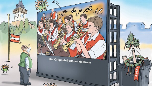 Corona-bedingt blasen heuer die steirischen Sozialdemokraten am 1. Mai zu einem digitalen Mai-Aufmarsch im Internet (Bild: Karikatur Zettler)