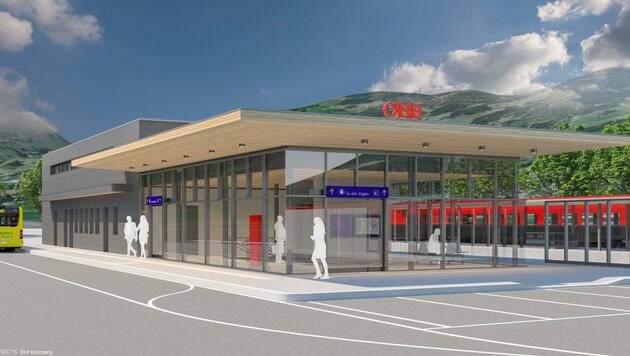 So soll der neue Kirchberger Bahnhof Ende 2021 aussehen. (Bild: ÖBB/Ostertag Architects)