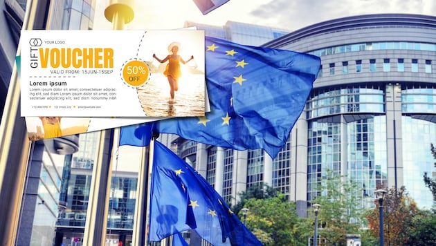 Laut einem Strategiedokument will die EU-Kommission eine staatliche Absicherung von Reise-Gutscheinen. (Bild: stock.adobe.com, krone.at-Grafik)