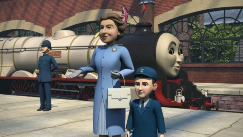 Queen Elizabeth II und Prinz Charles als Kind in den Special von „Thomas & Friends: The Royal Engine“ (Bild: Mattel, Inc)