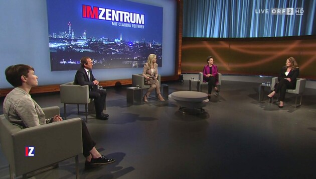 Von links nach rechts: Sigrid Maurer (Grüne), Peter Haubner (ÖVP), Moderatorin Claudia Reiterer, Gabriele Heinisch-Hosek (SPÖ) und Dagmar Belakowitsch (FPÖ) (Bild: ORF TV-Thek)