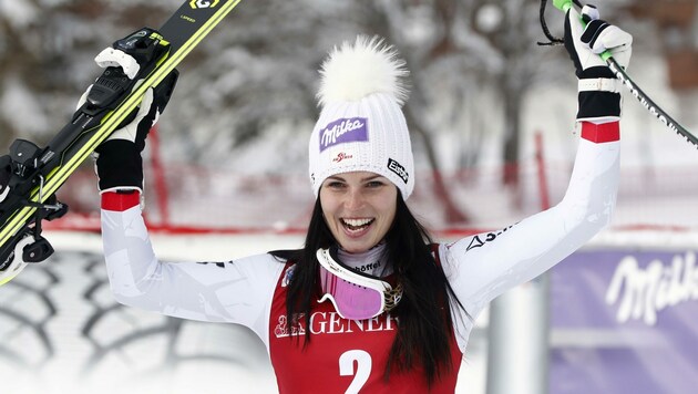 Anna Veith bei ihrem letzten Weltcupsieg im Dezember 2017 in Val d'Isere. (Bild: GUILLAUME HORCAJUELO)