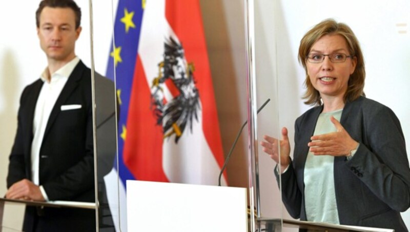 Finanzminister Gernot Blümel und Klima- und Verkehrsministerin Leonore Gewessler (Bild: APA/HELMUT FOHRINGER)