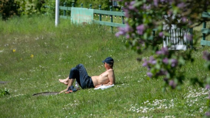 Ein Mann genießt das warme Wetter in der schwedischen Hauptstadt Stockholm. (Bild: APA/AFP)