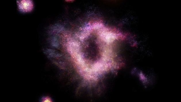 Künstlerische Darstellung der fernen Galaxie R5519 (Bild: James Josephides, Swinburne Astronomy Productions)