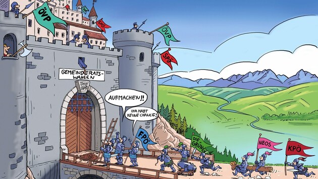Die von Schwarz und Rot dominierten steirischen Rathäuser als „Trutzburgen“: Gelingt den Kleinparteien ein Siegeszug? (Bild: Alfred Zettler)