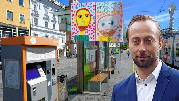 Kinderzeichnung am Tatort auf dem Linzer Hauptplatz: „Onkel Dani, wir vermissen dich!“ (Bild: Horst Einöder, zVg)