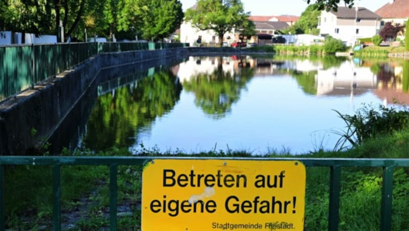 Im Pregartenteich in Freistadt wurde eine Babyleiche entdeckt. (Bild: APA/WERNER KERSCHBAUMMAYR)