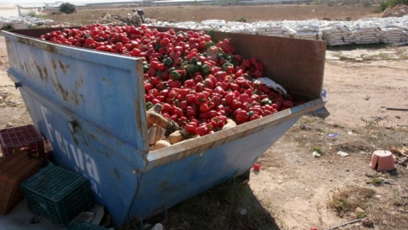 Paprika verrotten in einem Container. (Bild: © Greenpeace / Ángel Garcia)