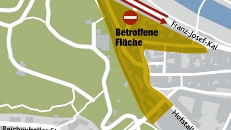 Der Plan von 2019 sah vor, die Einfahrt in die Innenstadt für den Verkehr zu sperren. (Bild: Krone GRAFIK)