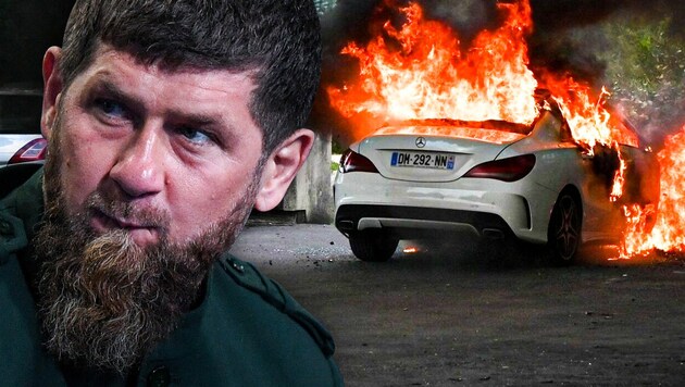 Ramsan Achmatowitsch Kadyrow ist der Chef der russischen Teilrepublik Tschetschenien. Er verteidigte nun das Vorgehen von Tschetschenen bei den Straßenschlachten in Dijon als „richtig“. (Bild: AFP, krone.at-Grafik)
