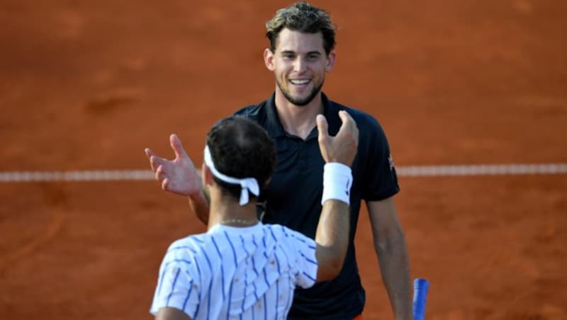 Dominic Thiem und Grigor Dimitrov nach ihrer Begegnung bei der Adria-Tour (Bild: AFP or licensors)