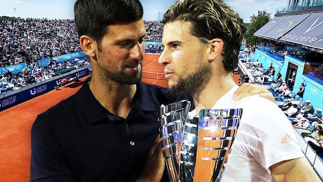 Superstar Novak Djokovic mit Belgrad-Sieger Dominic Thiem (re.) (Bild: APA/AFP/Andrej ISAKOVIC, GEPA, krone.at-Grafik)