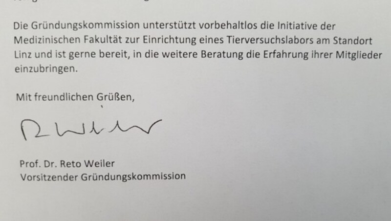 Da Schlusswort aus dem Brief der Gründungskommission. (Bild: Screenshot)