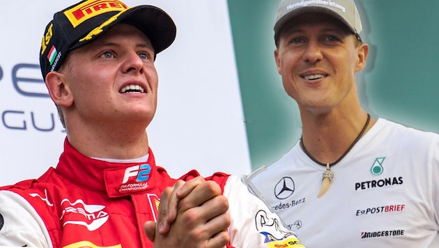 Mick Schumacher (li.) und sein Vater Michael (Bild: AFP, krone.at-grafik)