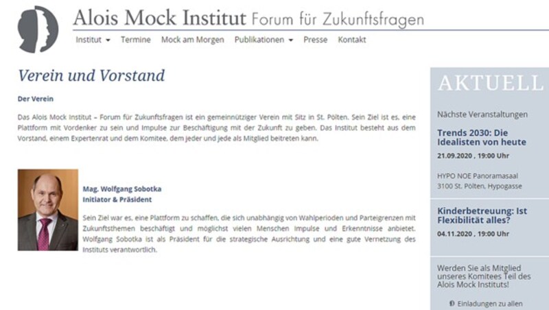 Wolfgang Sobotka ist Präsident des Alois-Mock-Instituts. (Bild: Screenshot www.alois-mock-institut.at)