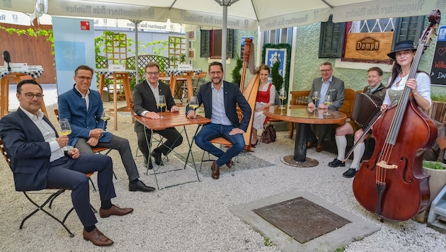 Landeshauptmann Günther Platter präsentierte mit den Kooperationspartnern die innovative, unbürokratische Sommerinitiative für Wirte und Musikanten „Tirol zualosen“. (Bild: Hubert Berger)