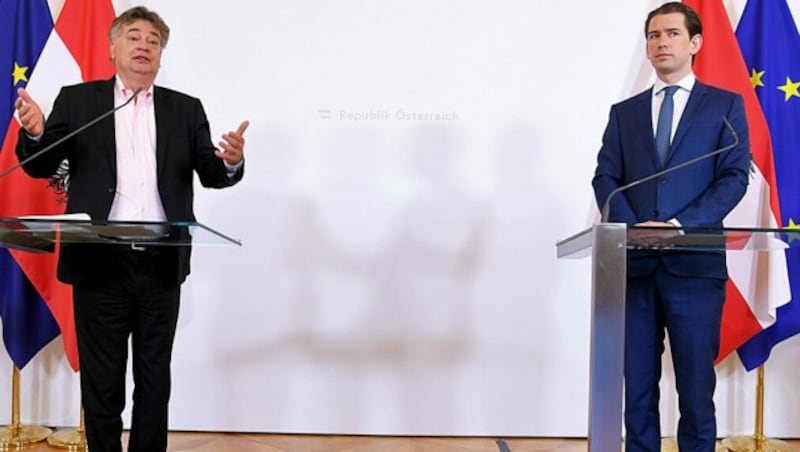 Kanzler Kurz (re.), Vizekanzler Kogler (Bild: APA/ROLAND SCHLAGER)